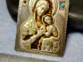Стара ПРАВОСЛАВНА НАГРЪДНА СРЕБЪРНА ИКОНА СРЕБРО 925 с ТЮРКОАЗ ХУДОЖЕСТВЕНА РЪЧНА ИЗРАБОТКА 49917, снимка 3