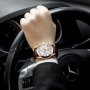LIGE White Gold 9839 Луксозен мъжки кварцов часовник с кожена каишка, снимка 5