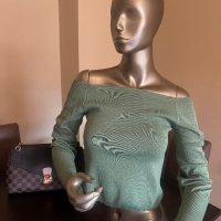 Дамска блуза с паднали рамене в зелено !, снимка 1 - Блузи с дълъг ръкав и пуловери - 42098798