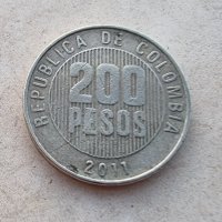 Монета.  Колумбия. 200 песо. 2011 година., снимка 2 - Нумизматика и бонистика - 38553901