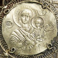 Възрожденска Сребърна икона, амулет, накит, медальон с Богородица, Дева Мария - Панагия 70 мм - Бого, снимка 5 - Антикварни и старинни предмети - 30339453