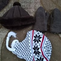 Детски шапки и ръкавици-кафявата шапка и ръкавици са много топли,от естествена кожа., снимка 1 - Шапки, шалове и ръкавици - 30898333