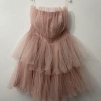 Розова разкроена къса рокля с тюл. , снимка 1 - Рокли - 44575206
