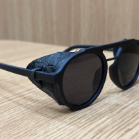 Топ модел мъжки слънчеви кръгли очила с кожа отстрани, снимка 3 - Слънчеви и диоптрични очила - 44529911