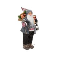 Коледна реалистична фигура Дядо Коледа, Сиво палто и подаръци, 46см , снимка 2 - Декорация за дома - 34755384