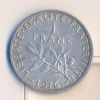 Франция стар сребърен франк 1916 година, снимка 1 - Нумизматика и бонистика - 38318546