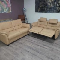 Комплект дивани две двойки от плат цвят карамел LS672117, снимка 6 - Дивани и мека мебел - 44216016
