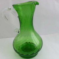 Стара стъклена кана цветно зелено стъкло, снимка 13 - Антикварни и старинни предмети - 29570816