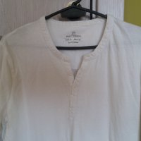 Мъжка бяла памучна блуза с дълъг ръкав М-L, снимка 3 - Блузи - 37323804