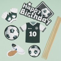 Happy Birthday Сет Футбол Футболни топер топери картон украса декор за торта рожден ден, снимка 1 - Други - 38099786