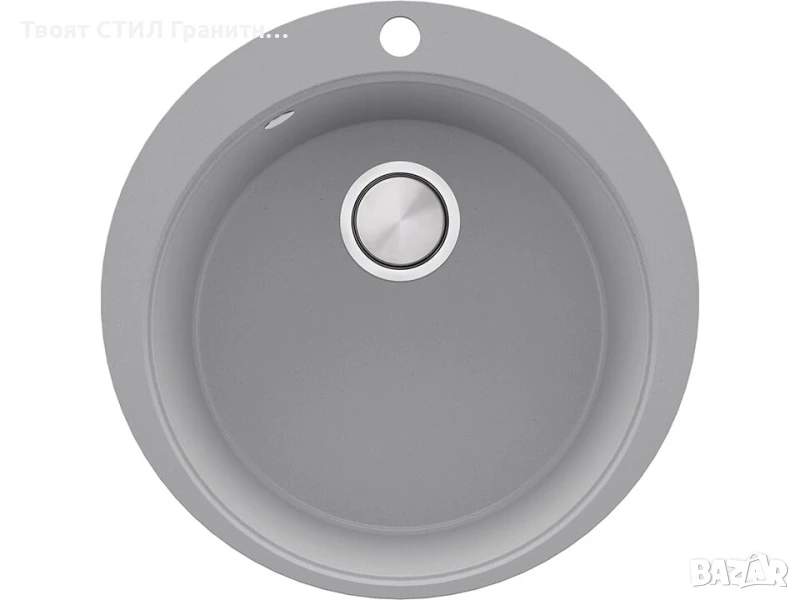 Сива кръгла кухненска гранитна мивка Пиза 50 Top 530 x 530 мм, снимка 1