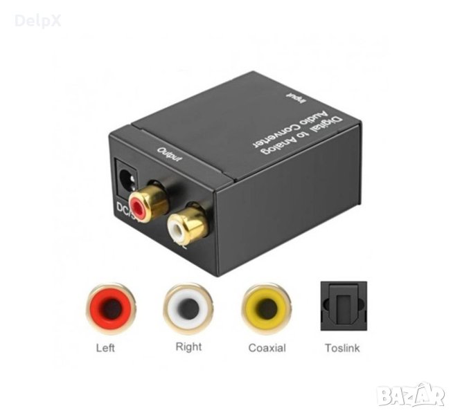 Оптичен аудио конвертор, преобразувател, вход 1xRCA(ж), оптика(ж), изход 2xRCA(ж), снимка 1