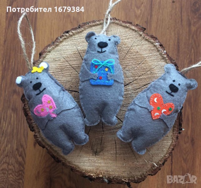 Коледна декорация / Коледни играчки за елха от филц ръчна изработка мече , снимка 1