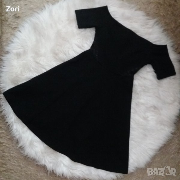 Черна кукленска рокля с отворени рамене и черна дантела в талията - ХС размер , снимка 1