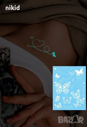 Пеперуди светещ флуоресцентен неонов лист временна татуировка татос татус Tattoo, снимка 1