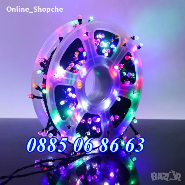 Коледни лампички 100 метра на макара, многоцветни, водоустойчиви, снимка 1