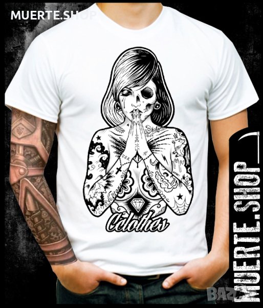 Тениска с щампа PRAYING TATTOO GIRL, снимка 1