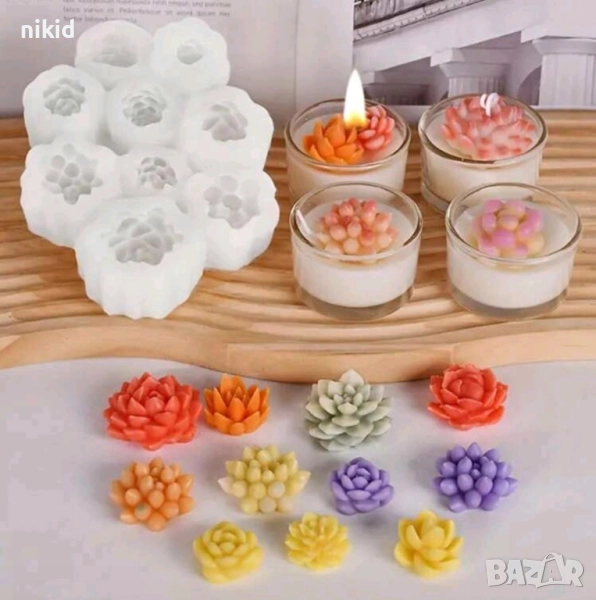 3D 9 различни Сукулент сукулента сукуленти кактус растения силиконов молд форма фондан смола гипс, снимка 1
