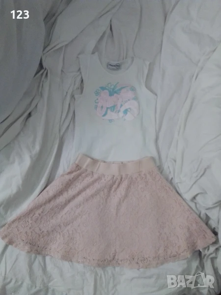 Спортно-елегантен комплект от дантелена пола и блузка  с надпис:„100% талант“, снимка 1