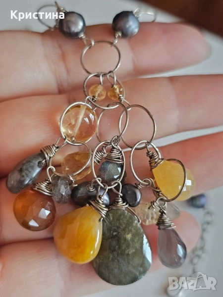 Ново сребърно авторско колие с букет от камъни, снимка 1