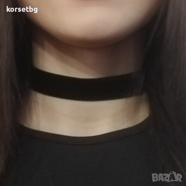 Ръчно изработен черен чокър от кадифе с висулка сърце 20346, снимка 1