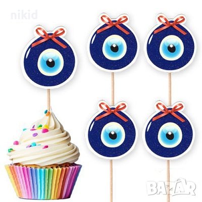 10 бр Окото на Назар Nazar топери клечки за мъфини декор украса, снимка 1