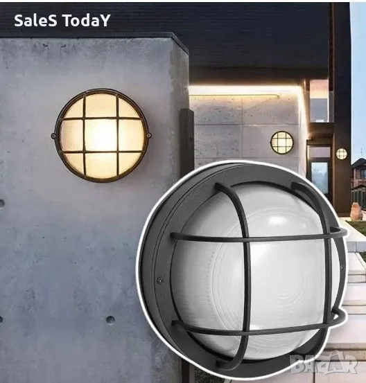 Външна лампа за стена или таван, кръгла, черна, Ø17x8см, 60W, E27, снимка 1