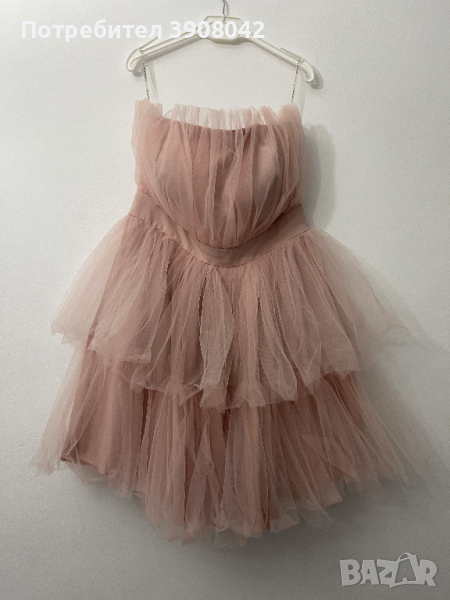 Розова разкроена къса рокля с тюл. , снимка 1