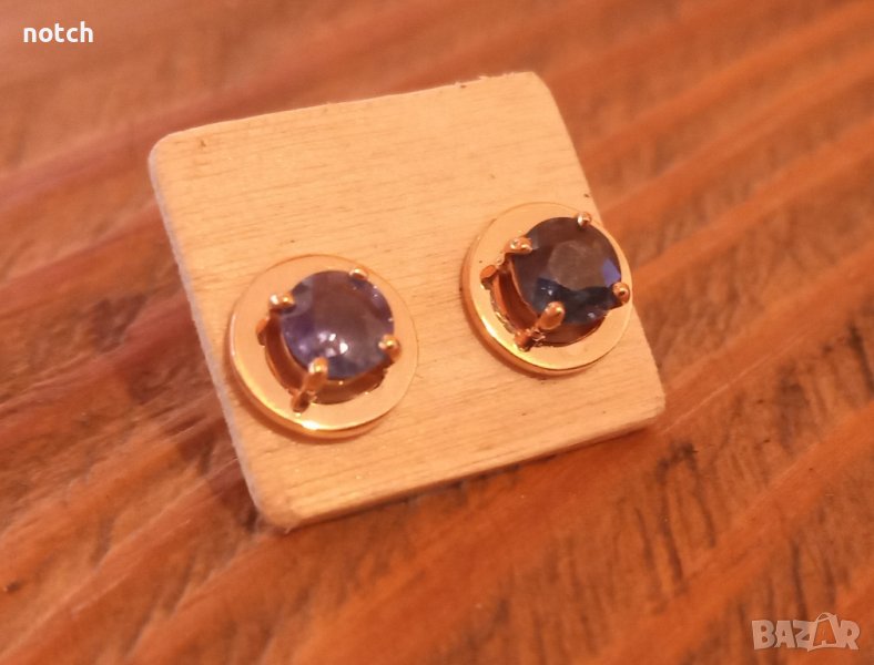 Златни обеци с естествени сапфири, снимка 1