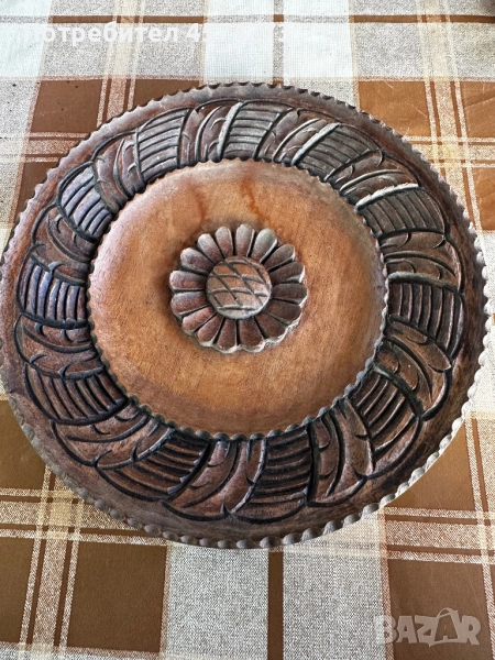 Дървена чиния дърворезба от махагон за декорация , снимка 1