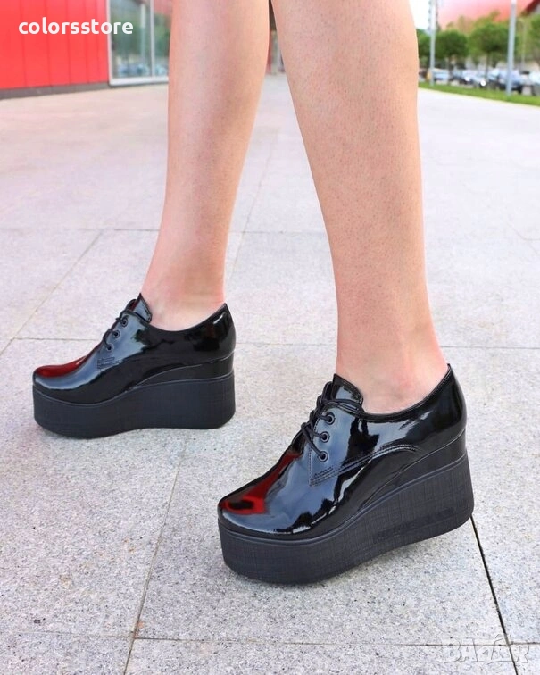 Обувки на платформа - черен лак - 120K, снимка 1