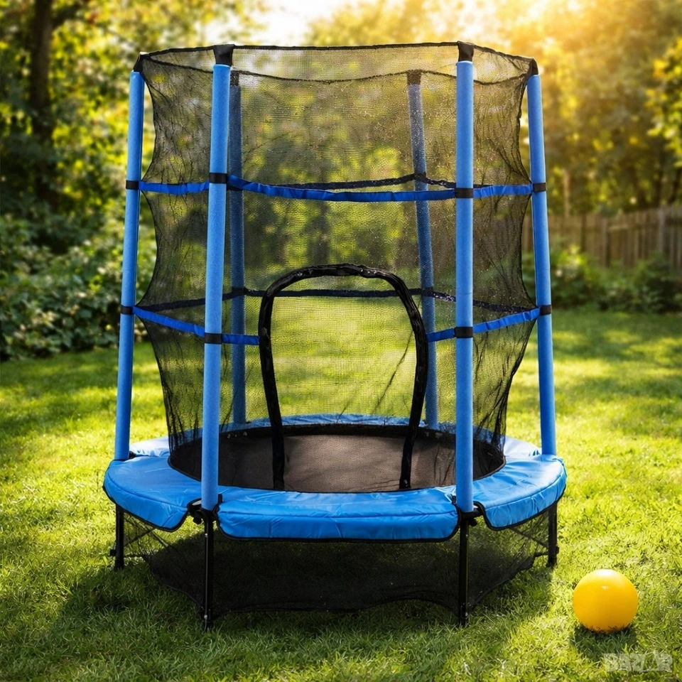 Мини батут с мрежа за безопасност – Компактен и забавен избор за деца, снимка 1