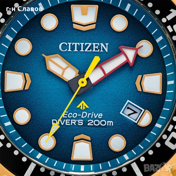 Citizen Promaster Diver 200m Watch BN0162-02X Eco-Drive Turquoise Blue & Gold, снимка 1