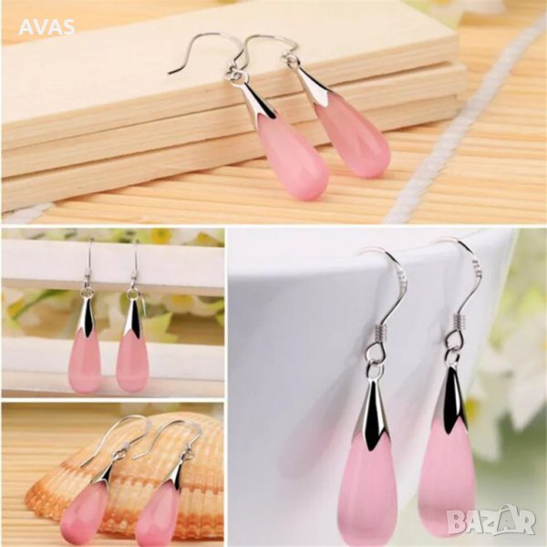 Нови розови обеци капка, снимка 1