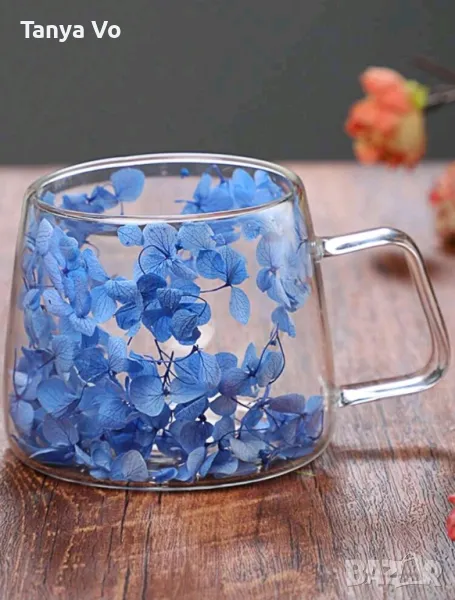 Стъклена Термо Чаша с Двойно Дъно и Естествени Сухи Цветя , снимка 1