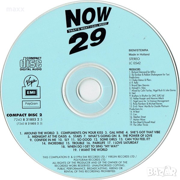 CD диск Various ‎– Now That's What I Call Music 29 без кутия и обложка, снимка 1