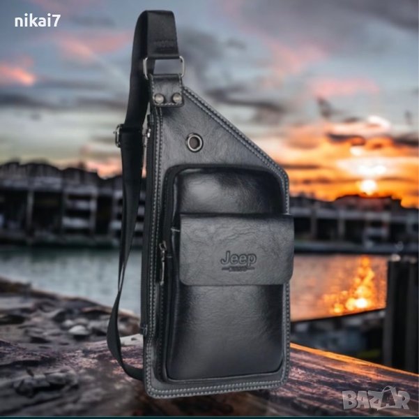 мъжка чанта кожена JEEP BULUO паласка за през годи с една презрамка, снимка 1