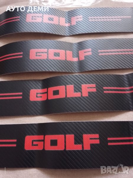 4 броя карбонови стикери с червен надпис GOLF Голф за прагове на кола автомобил , снимка 1