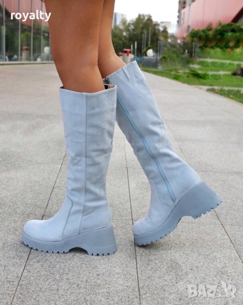 Ботуши на платформа - светлосин велур, снимка 1