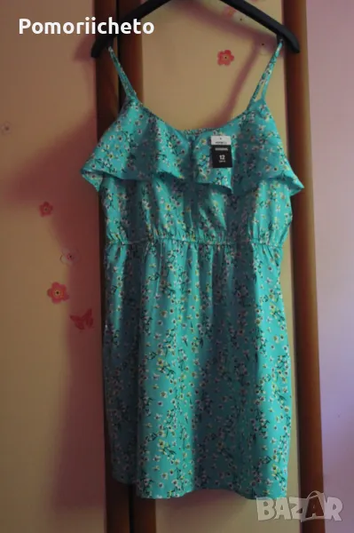 Нова рокля с етикет в тюркоазено с флорални мотиви, снимка 1