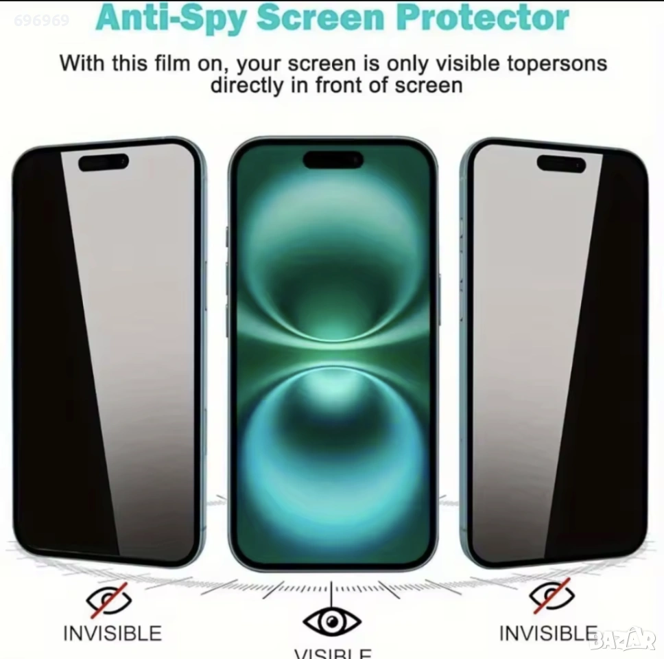 Антишпионско закалено стъкло за iPhone17 Pro, снимка 1