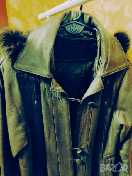 Елегантно дамско кожено яке маслено зелено– естествена кожа, снимка 1