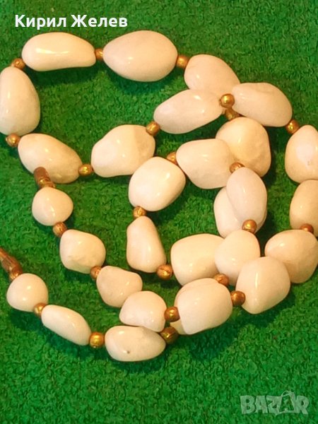 ДРАГОЦЕННА СТАРИНЕН СТИЛ ОГЪРЛИЦА КОЛИЕ НАТУРАЛЕН МЛЕЧЕН КВАРЦ и БРОНЗ 34666, снимка 1