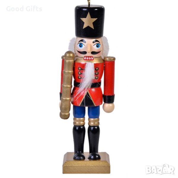 2 броя Дървени Висулки за елха, Лешникотрошачката, Червено и синьо, 13см, снимка 1