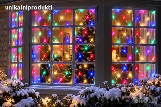 Коледни лампички мрежа 144LED 150см х 150см шарена LED светлина 