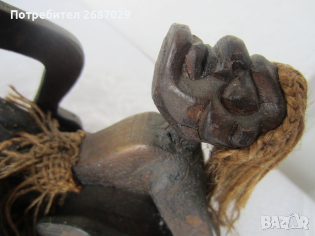 негри 25 см дълга композиция от дърво с дървен съд, жена керамика моливник, пепелник, снимка 12 - Статуетки - 37587922