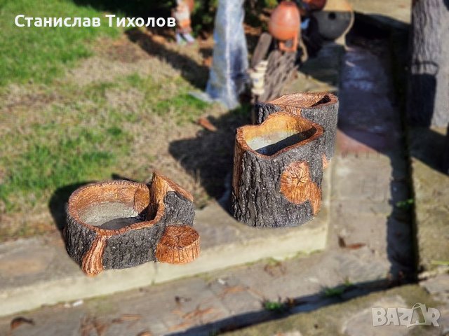 Градински кашпи саксии от щампован бетон имитиращи дърво, снимка 8 - Саксии и кашпи - 39477709