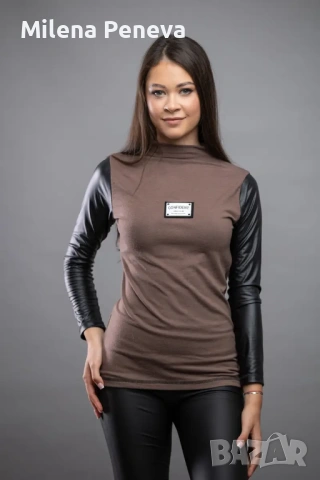 Блуза със кожени ръкави, снимка 4 - Блузи с дълъг ръкав и пуловери - 53335148