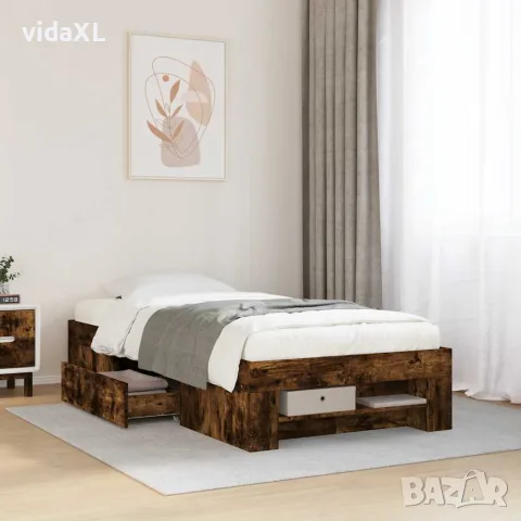 vidaXL Рамка за легло без матрак опушен дъб 90x190 см инженерно дърво, снимка 2 - Спални и легла - 56146881