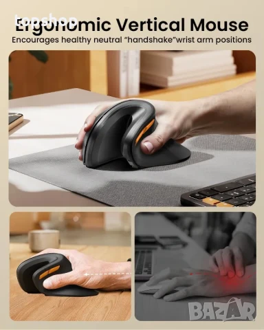 НОВА ергономична безжична мишка ProtoArc, EM11 NL, 2,4 GHz за Windows, Mac OS, черна, снимка 7 - Клавиатури и мишки - 50493662